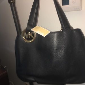 New Michael Kors Fulton Black Leather Tote Handbag